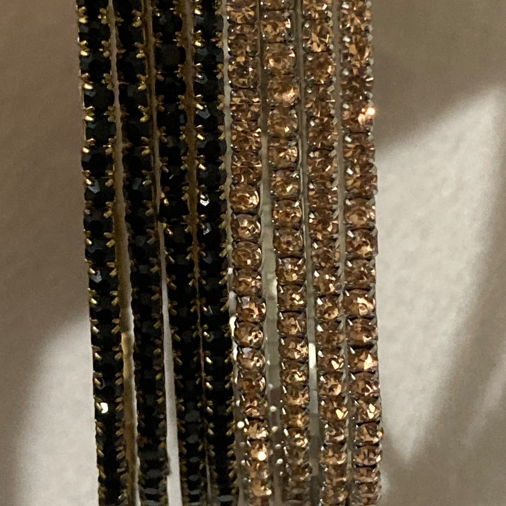 Set 8 Sparkle Champagne and Black Rhinestone Bracelets